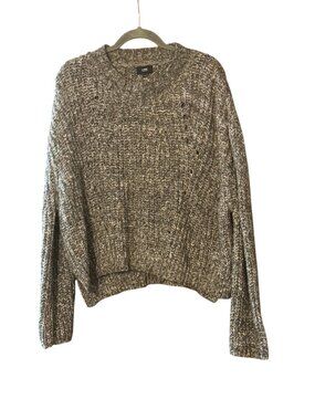 LINE Chunky Marled Knit Sweater Womens Large Gray Speckled Crew Neck